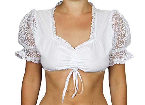 MS-Trachten Blusa tirolesa para mujer, blusa de encaje, color blanco Blanco 36