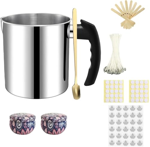 Candle Making Pouring Pot 1300ml Wax Pouring Pot Candle Making Pitcher with Heat-Resistant Handle and Dripless Pouring Spout Design with Candle Jars Wicks Stickers and Wicks Centering Device