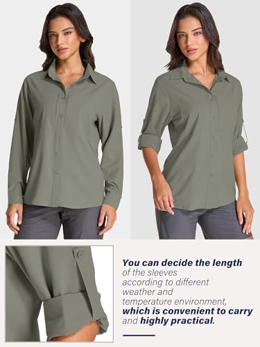 Womens UPF 50 Long Sleeve Sun Shirt Safari Hiking Quick Dry UV Protection Button Up Travel Shirt for Fishing Gardening Africa2