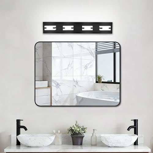 NOVELUX LED Bathroom Light Fixtures, 4-Light Modern Vanity Lights with Milky White Frosted Acrylic Shades, Matte Black Bathroom Lighting Fixtures Over Mirror, ETL Listed, 27W 5CCT Adjustable by NOVELUX - Used condition - Image 8