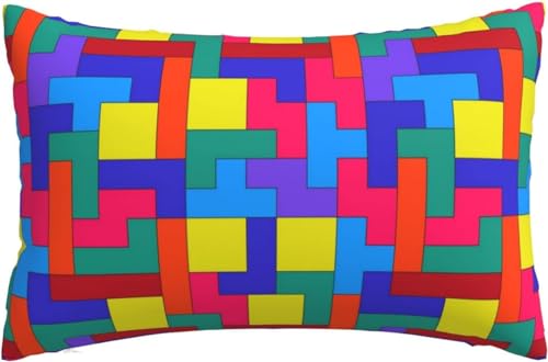 枕カバー ピローケース カラフルなテトリスパターン 肌に優しい プレミアムマイクロファイバー ファスナー式 まくらカバー 静電気防止 通気性がいい 洗える インテリア ベッド飾り 40x60cm (16“x24”)