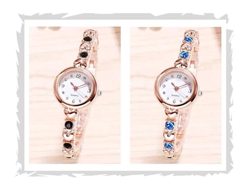 Acnos Stainless Steel Analogue White Dial Rosegold Bengle Black Blue Diamond Watch Gift For Girls Women Watch For Girl Women Combo Of 2, Band Color-Multicolor