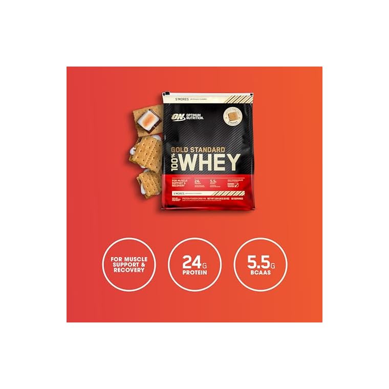 Optimum Nutrition 100% Gold Standard Whey Protein Powder - Protein Powder with a Blend of Hydrolyzed, Isolate & Whey - for Muscle Recovery - S'Mores, 5.64 lb (80 Servings) - Image 4