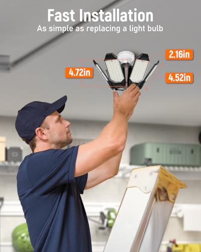 adiding led garage light 2 pack super bright 20000lm basement ceiling lighting w 61 deformable panels screw in e26 bulb base socket for workshop attic warehouse utility laundry storage area