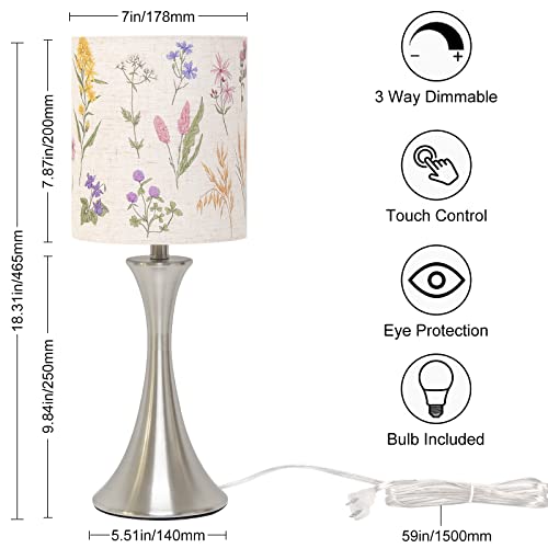Bedside Lamp With Flower Shade, Touch Control Table Lamp With 3 Way Dimmable, Modern Silver Table Lamp For Bedroom, Nightstand Lamp For Living Room, Girls Room, Dorm, Office, 3000K Led Bulb Included #TOP1