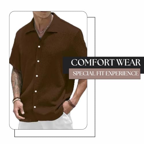 Image of COMBRAIDED Men's Slim Fit Half Sleeve Polycotton Casual Shirt - Solid Pattern, Hip Length