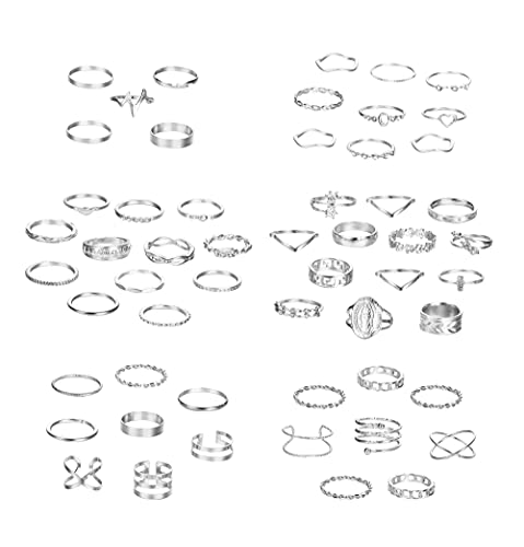FUNRUN JEWELRY 55PCS Bohemian Stackable Knuckle Rings Set For Women Joint Finger Ring Hollow Carved Vintage Knuckle Rings Set for Women