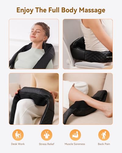 Image of Neck Massager with Heat, Shiatsu Neck and Back Massager, 4D Deep Tissue Kneading for Neck, Back, Shoulder, Body Muscle Pain Relief, Gift for Men Women Mom Dad, Leather Handbag for Storage (Plug-in)