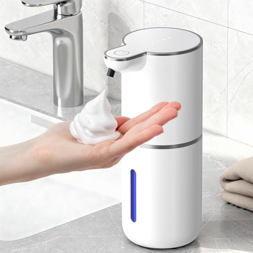 Distributeur de savon automatique, 380 ml, électrique, montage mural, sans contact avec capteur, USB rechargeable, IPX5 étanche, distributeur de savon mousse pour...