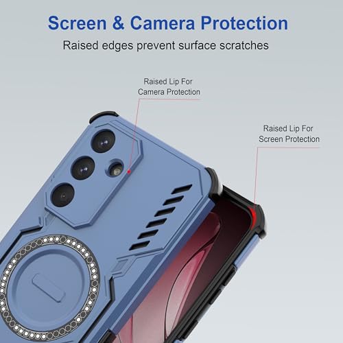Image of amazon basics Back Case Cover for Samsung Galaxy S25 FE | Magnetic Case with Built-in Metal Ring | Supports Mag-Safe Charger, Wallet & Car Mount | Shockproof Hybrid PC + TPU | Blue