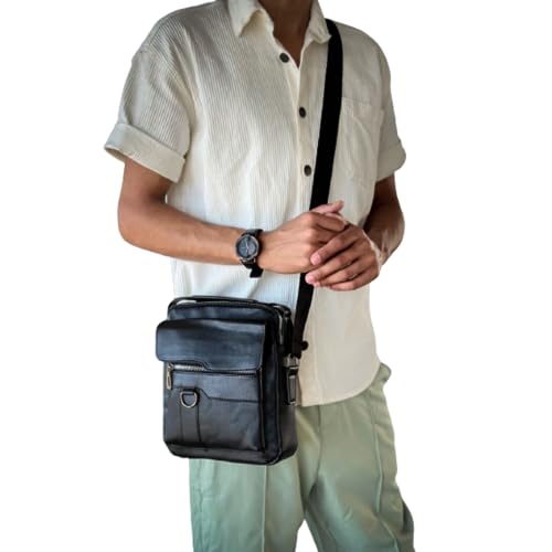 Shoulder Bag Pochete Necessaire Mini Bolsa Transversal Tiracolo Couro Masculino Feminina (Preta)