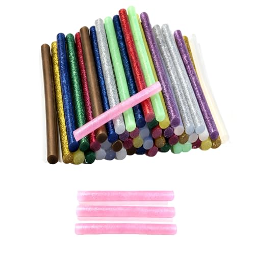 52 Pack Mini Glitter Color Hot Glue Sticks 13 Colored 3.94 Long x 0.28 Diameter Hot Glue Sticks Multipurpose for Cards Sealing Decoration Art DIY