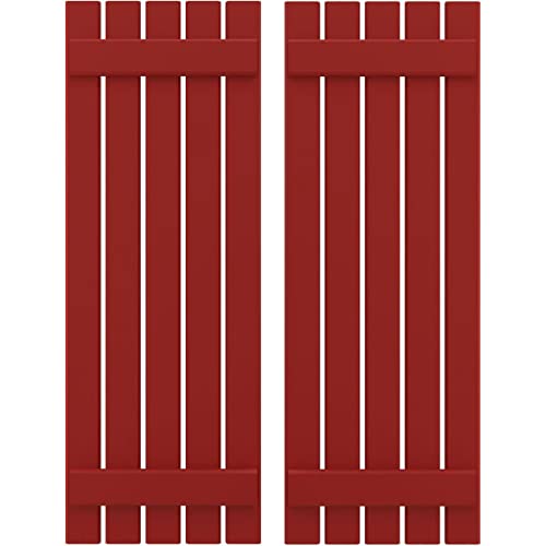 19 1/2"W x 65"H Americraft Five Board (2 Batten) Exterior Real Wood Spaced Board-n-Batten Shutters (Per Pair), Fire Red