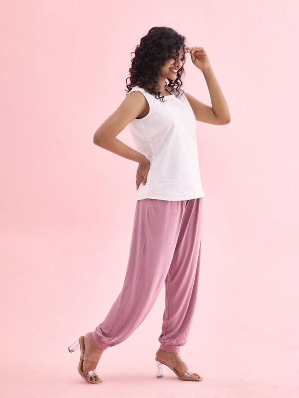 Image of GO COLORS Women Mid Rise Viscose Harem Pants | Wrinkle Free, Relaxed Fit, Free Size