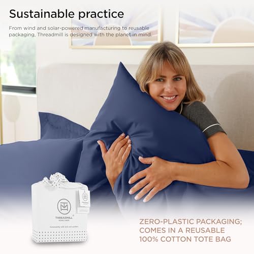 Image of Threadmill 1200TC Supima Cotton Full Sheet Set, Sateen, Folkstone Blue