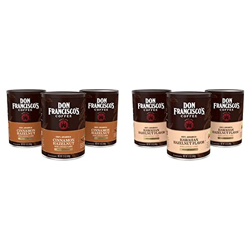 Don Francisco's Cinnamon Hazelnut Flavored Ground Coffee (3 x 12 oz Cans)+ Hawaiian Hazelnut Flavored Ground Coffee (3 x 12 oz Cans), 6 Pack Cans Ground Coffee