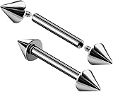 Earring Bars Nipple Ring Spiked Helix Piercing Jewelry Externally Threaded 316L Stainless Steel Barbell Ring Bar Body Piercing Retainer 14G (2 Count)