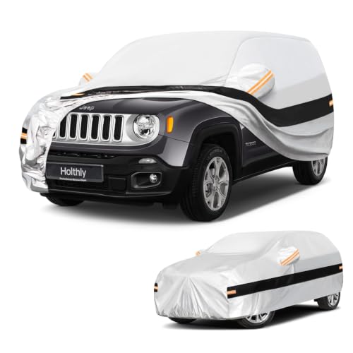 Image of 10 Layers SUV Car Cover Custom Fit for Jeep Renegade (2014-2026), Waterproof All Weather for Automobiles, Outdoor Full Cover Sun Dust Rain Protection with Cotton. Silver