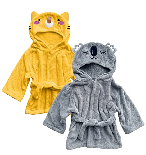 Image of Sunny zzzZZ 2 Pack Unisex Baby Plush Animal Face Robe for 0-9 Months - Baby Essentials Registry Gifts