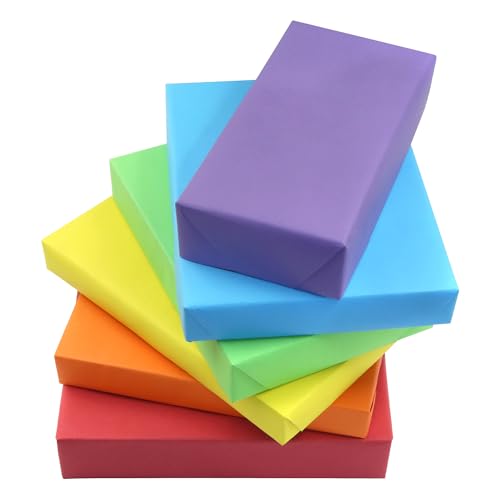 Solid Plain Neutral Rainbow Vibrant Color All-Occasion Double-sided Gift Wrapping Paper 6 sheets 6 Matte Colors Include Royal Blue Red Deep Purple Golden Yellow Dark Green Tangerine Orange 24.7 sq.ft. flat gift wrap for scrapbook Birthdays Anniversary Christmas wedding and More