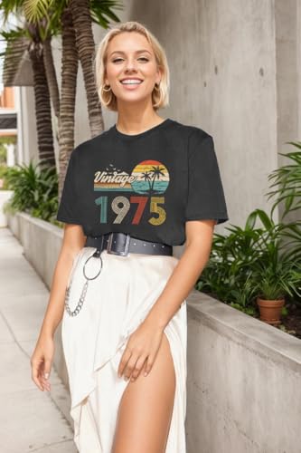 50th Birthday Gift for Women Vintage 1975 T Shirts Retro Graphic Birthday Shirt Casual Letter Print Short Sleeve Tee Tops3