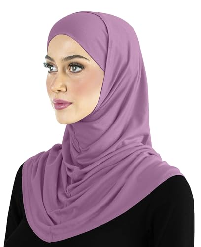 Cotton Amira Hijab 2 piece Head Scarf for Women Hood & Tube Cap Set (Large - Orchid)