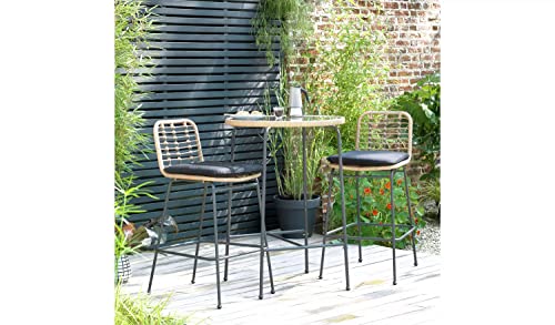 Image of BRISHI Outdoor Bar Set Garden Patio Bar Set 1+2 2 Chairs and Table Set Balcony Bar Table with Stool Set (Honey)