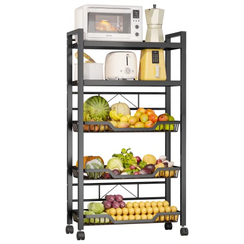 COVAODQ Estantería de cocina con soporte para microondas, estantería de panadería de cocina con 5 niveles, estante para verduras para cocina, cesta de frutas apilable, 145 x 60 x 34 cm