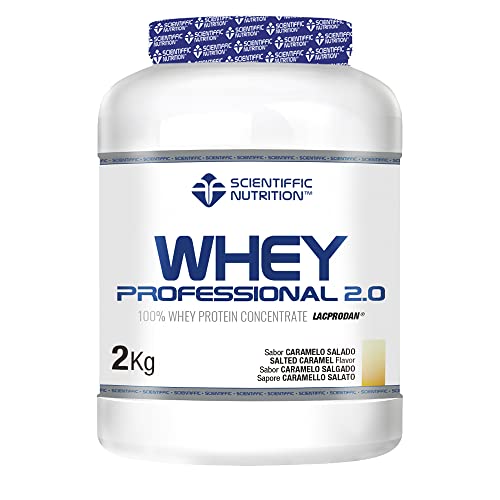 Scientiffic Nutrition - Whey Professional 2.0 Proteinas Whey en Polvo 100% Pura, para Aumentar la Masa Muscular, con Enzimas Digestivas y Lactasa - 2kg, Sabor Caramelo Salado.