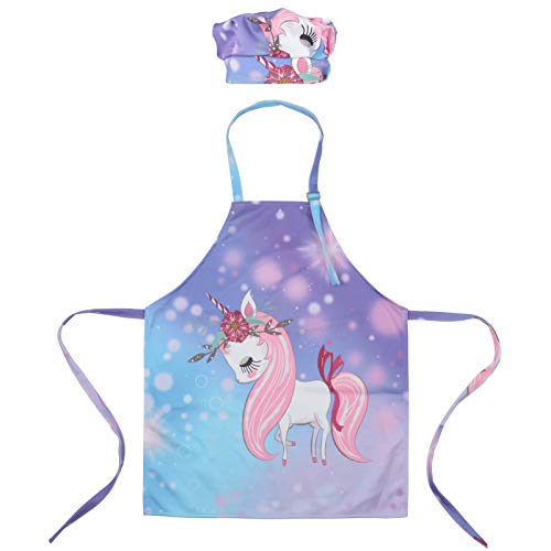 Kids Boys Girls Apron Chef Hat Set Chef Aprons with Adjustable Neck Strap(Style 1)