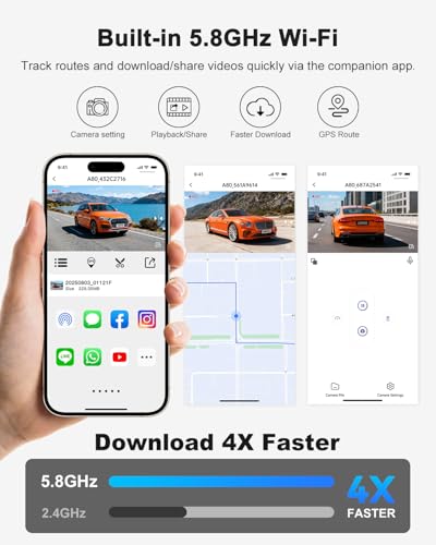 Image of Dash Cam Front and Rear, 4K FHD Dual Dash Camera for Cars Built-in 5G WiFi GPS, 64GB Card Included, Car Camera with 3 inch IPS Touch Screen, UHD 2160P Night Vision, WDR, 24H Parking Monitor, App Control