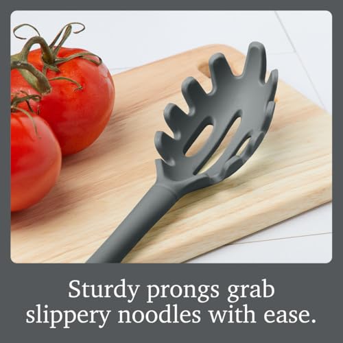 Image of Tovolo Pasta Claw Spaghetti Spoon Scoop Charcoal Gray Silicone Pasta Spoon with Teeth, BPA Free Silicone Pasta Fork for Serving Spaghetti Linguine and Noodles, Heat Safe Pasta Serving Spoon