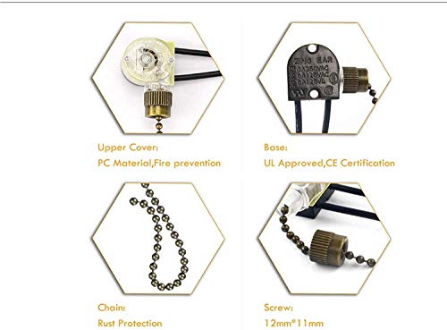 Ceiling Fan Light Switch Zing Ear Pull Chain Switch Ze-109 Fan Light Switch, On-Off Speed With Pull Chain Compatible With Ceiling Light Fans, Lamps And Wall Lights.(Bronze) #TOP1