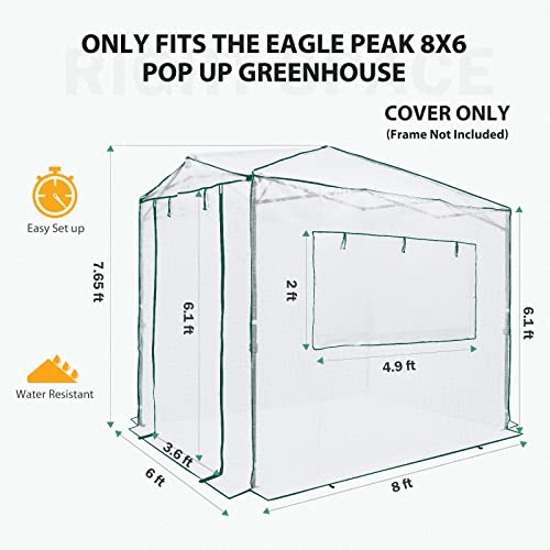 EAGLE PEAK Replacement Cover for 8x6 Portable Walk-in Pop up Greenhouse, Front and Rear Roll-Up Zipper Entry Doors and 2 Large Roll-Up Side Windows (Frame Not Included), White - Image 4