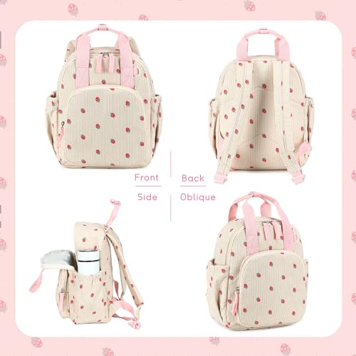 Image of Bluboon Toddler Backpack for Girls Boys 2-4 Cute 12 inch Preschool Kindergarten Backpacks Kids Daycare Bags School Travel (Strawberry-Beige, Age 2-4 (12 inch H not Fit A4 Folder))