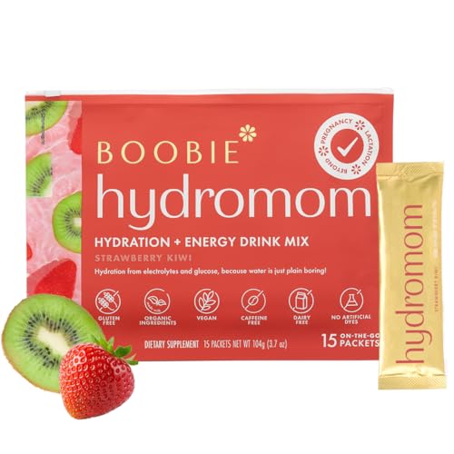 Image of Boobie Hydromom Superfood Electrolyte Drink Mix, Strawberry Kiwi | Refreshing Energy & Hydration Boost for Mamas | On-The-Go & Travel Essentials for Pregnancy, Lactation, & Beyond, 15 Packets