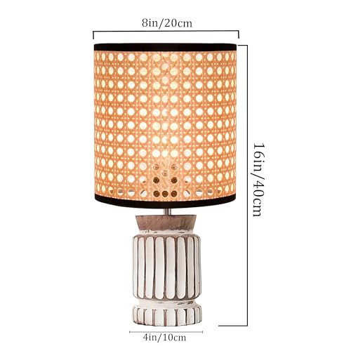 Image of Homesake Retro Farmhouse Table Lamp for Living Room Bedroom Rustic Linen Bedside Nightstand Lamps Table lamp for Living Room Table lamp for Study, Livra Collection, Carved Cylinder, (Rattan Cane)