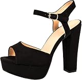 KAYLA Plateau Pumps | Bequeme Blockabsatz Schuhe | Wildlederoptik | chunkyrayan AT0982-Schwarz-40
