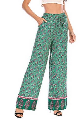 Love Welove Calça feminina de verão com elástico e cintura alta estampada Boho Hippie Palazzo Plus S