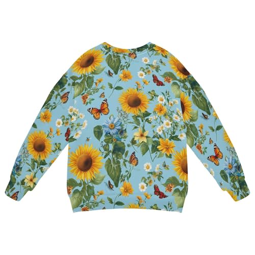 JUNZAN Rustic Sunflower Blue Big Girls Sweatshirt Hoodie Crewneck Sweatshirts for Boys Athletic 4T2