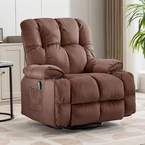 COMHOMA Recliner Chair, Swivel Rocker Recliner with Cup Holders, Heat
