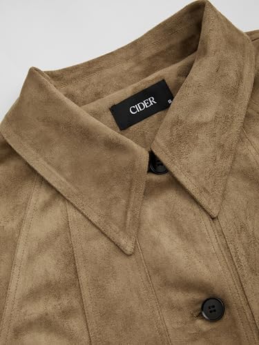 CIDER Suede Collar Soild Pocket Jacket Women's Oversized Suede Jacket Long Sleeve Casual Outerwear2