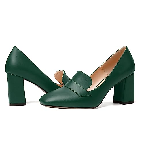 Image of MODENCOCO Womens Sexy Formal Matte Slip On Square Toe Work Block High Heel Loafers Shoes 3.5 Inch