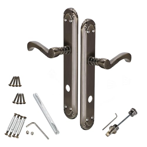 KOTARBAU® Juego de manillas para puerta, Manilla con pestillo para baño, 90 mm, Manijas de puerta de placa larga, 2 Manetas, Manillas para puerta interior y exterior, Picaportes, Kit de montaje, Cuero