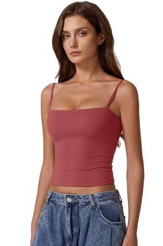 Image of QINSEN Women's Double Lined Basic Tank Top Adjustable Spaghetti Straps Sleeveless Camisole Shirts