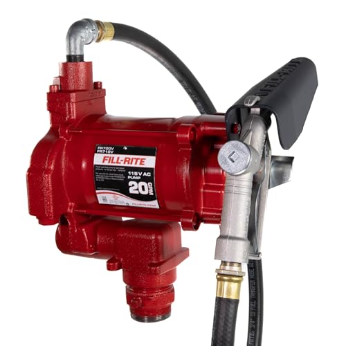 Image of Fill-Rite FR700V 115V 20 GPM Fuel Transfer Pump with Discharge Hose & Manual Nozzle | For Gasoline, Diesel, Kerosene, Ethanol Blends, Methanol Blends & Biodiesel up to B20