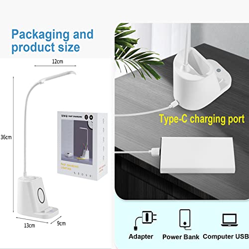 Led Desk Lamp With Wireless Charger, Desk Lamps For Home Office With 3 Lighting Modes, Eye-Caring Lamp With Pen Holder, Desk Lamp For College Dorm #TOP6