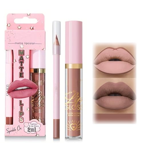 Lipstick and Lip Liner Combo Set, 2 in 1 Liquid Lip Liner Set, Li...
