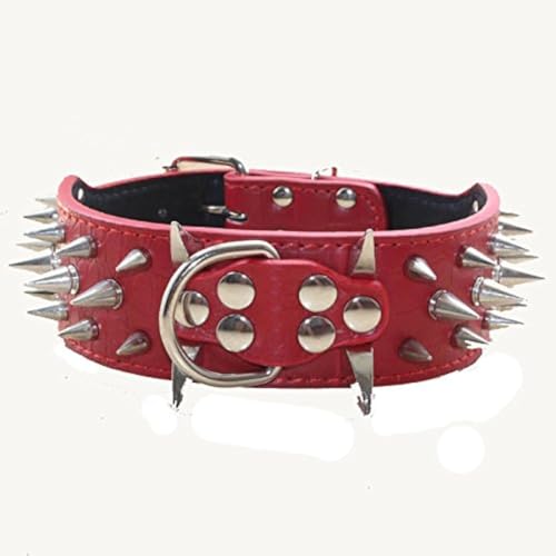 haoyueer Collare per cani con borchie affilate, larghezza 5 cm, elegante collare in pelle per cani di taglia media e grande, pitbull, labrador, boxer, rottweiler, pastore tedesco, ecc. (S, rosso)