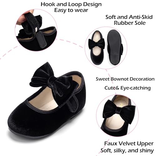 Image of PHIRAMIN Toddler Flower Girl Glitter Dress Shoes Little Girl Ballet Flats Bow Wedding Party
